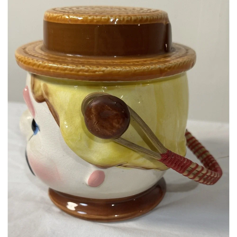 Vintage Lipper and Mann Clown Biscuit Cookie Jar with Handle Made in Japan
